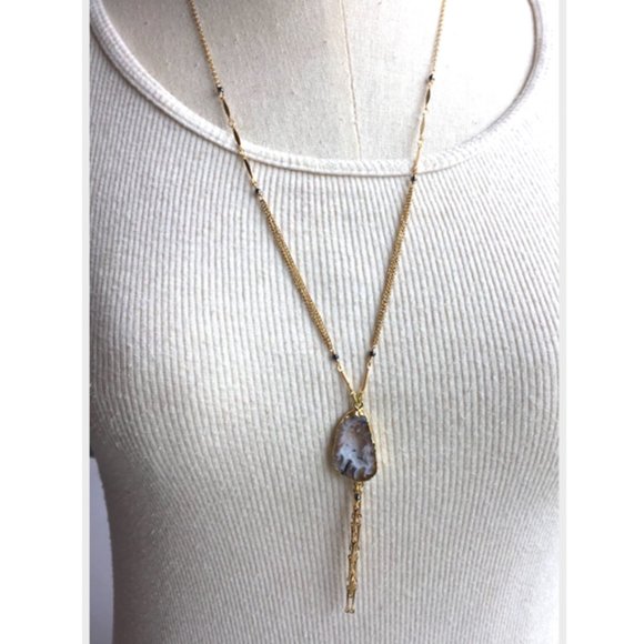 Geode Stone w/ Chain Tassel — Long Necklace - Picture 1 of 3